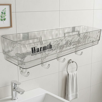 iBELL Waterproof No-Punch Shower Shelf Organizer with Hooks, Bathroom Storage Rack Plastic Wall Shelf(Number of Shelves - 1, Clear)