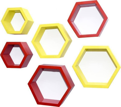 Hindwood wooden wall shelf Wooden Wall Shelf(Number of Shelves - 6, Red, Yellow)