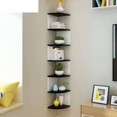 woodinzo Zigzag Racks For Home Decor Living Room,Bedroom MDF (Medium Density Fiber), Wooden Wall Shelf(Number of Shelves - 7, Black, White)