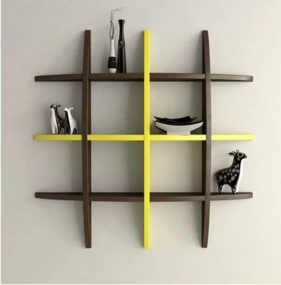 NationalArts NA1200 Wooden Wall Shelf(Number of Shelves - 12, Black, Yellow)