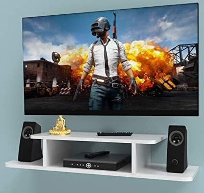 MDSWool Wall Mount Setup Box Stand for Home Wall Shelf for Holding Speakers Wi-Fi Router MDF (Medium Density Fiber) Wall Shelf(Number of Shelves - 4, White)