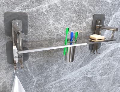 GLOXY by GLOXY Wall Mounted 1 Layer Towel Holder for Bathroom Silver Towel Holder(Stainless Steel)