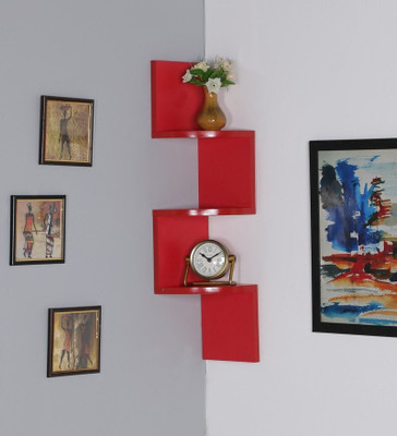 QUALITYBEST MDF (Medium Density Fiber) Wall Shelf(Number of Shelves - 3, Red)