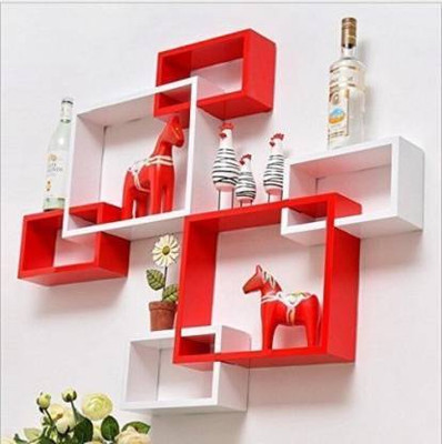 ShaizRArt Attach Wooden wall shelf mount shelves MDF (Medium Density Fiber) Wall Shelf(Number of Shelves - 6, Red, White)