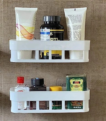 Xena Home Kitchen Bathroom Accessories Rack Shelf with Strong Adhesive Magic Sticker Plastic Wall Shelf(Number of Shelves - 2, White)