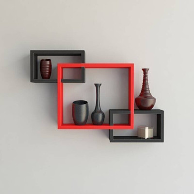 Eco Handicrafts Wall Decoration Shelf Rack MDF Wall Shelf (Number of Shelves - 3, BLACK & RED ) Wooden Wall Shelf(Number of Shelves - 3, Black, Red)