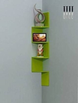 Siefirt Wooden Wall Mount Zig Zag Shape 2 Tier Mdf Wall Shelf Wooden Wall Shelf(Number of Shelves - 4, Green)