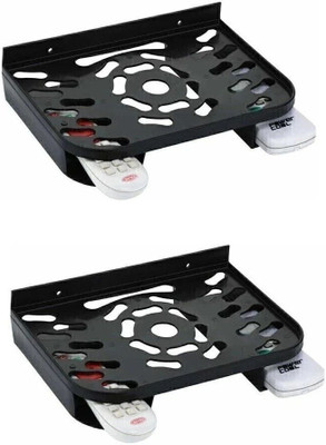 Taido Set Top Box Stand with 2 Remote Holder/Wall Mount Wi-fi Router Stand Plastic Wall Shelf(Number of Shelves - 2, Black)