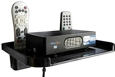 allwinegy Set Top Box Stand with Double Remote Holder Plastic Wall Shelf(Number of Shelves - 1, Black)
