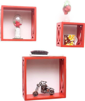Eco Handicrafts Wooden Beautiful Fancy Wall Shelves 0and wall Rack shelf ( Number of Shelves 3, Red ) Wooden Wall Shelf(Number of Shelves - 3, Red)