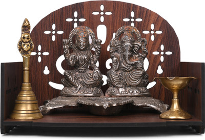 Gojeeva Premium Unique Carved Pattern Devghar, Set-Top Box Stand Wooden Mandir Temple Wooden Wall Shelf(Number of Shelves - 1, Brown)