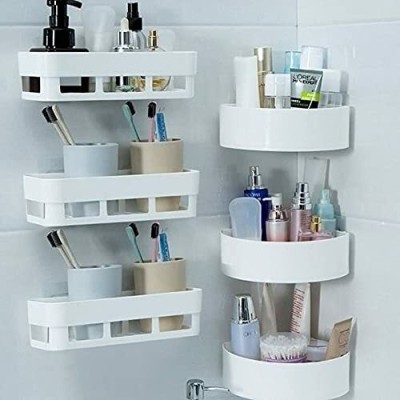 AGHORA TECHNOLOGIES Multipurpose Bathroom Shelves For Wall/Self Adhesive Traceless Kitchen And Bathroom Shelf Organizer/Plastic Hanging Toilet Bathroom Rack Desktop Wall Mount No Drill Required Wall Shelves/Kitchen Rack/Toothbrush Caddy/Kitchen Wall Shelf/Kitchen Shelves/Bathroom Wall Shelves Rack F