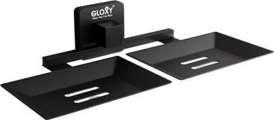GLOXY Square Shape Double Soap Dish l Soap Case I Soap Holder Stainless Steel Wall Shelf(Number of Shelves - 2, Black)