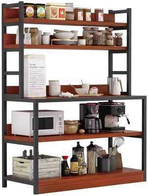 TEKAVO 5 Tier Multi kitchen rack with support Particle Board Wall Shelf(Number of Shelves - 5, Brown)