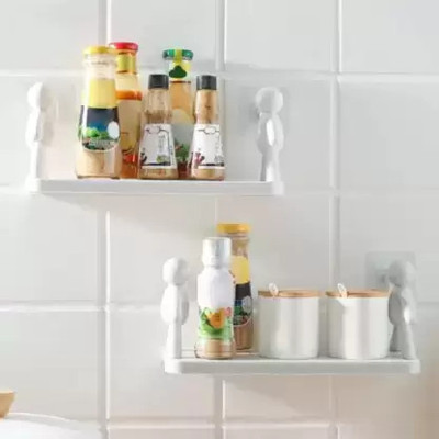 vallavi fashion Multipurpose Wall Mount Self-Adhesive Plastic Storage Rack Organizer Plastic Wall Shelf(Number of Shelves - 1, White)