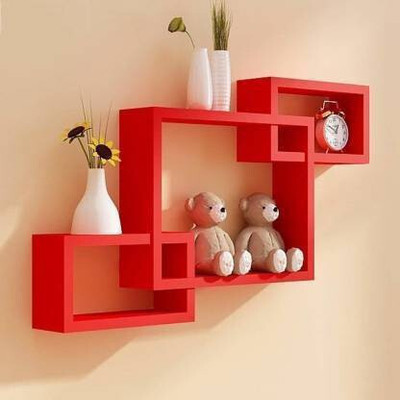 QUALITYBEST MDF (Medium Density Fiber) Wall Shelf(Number of Shelves - 3, Red)