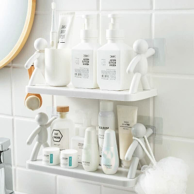 SJK Self Adhesive Multi-Purpose Wall Hanging Humanoid floating Shelf 1.920 Plastic Wall Shelf(Number of Shelves - 2, White)
