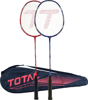 Total sports & fitness Dominator pro 100 Badminton Racquet Set ,Lightweight Racquet with Full Cover Red, Blue Strung Badminton Racquet(Pack of: 2, 100 g)