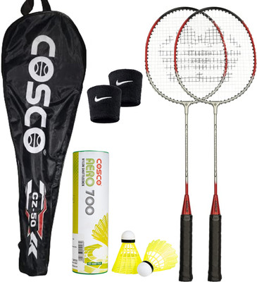 COSCO Force CZ 50 (Pack of 2 Racquet) With Aero 700 (6 Shuttle) 2 Wrist Band Pink Strung Badminton Racquet(Pack of: 1, 95 g)