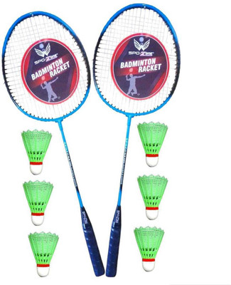 SPO Zone Badminton Set of 2 PC Plastic 6 Shuttle Red Strung Badminton Racquet(Pack of: 8, 280 g)