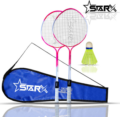 STARX Multi Double Shaft Badminton Racket with Cover & Shuttle Cork Badminton Racquet Multicolor Strung Badminton Racquet(Pack of: 4, 600 g)