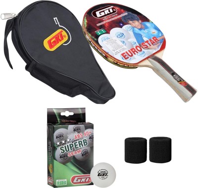 GKI Table Tennis Racquet Combo Set - 1 Euro Star TT Bat, 6 Superb 40+ Ball, 2 Band Red, Black Table Tennis Racquet(Pack of: 1, 190 g)