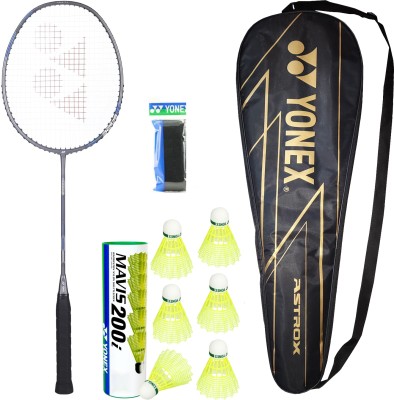 YONEX Combo of 8, 1 Astrox Attack 9 Badminton Racquet, 6 Shuttles, 1 Badminton Grip Grey Strung Badminton Racquet(Pack of: 1, 80 g)