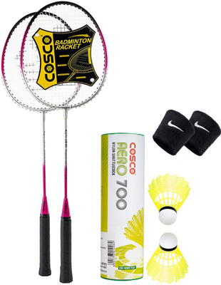 COSCO CB-85 Badminton Racket With Aero 700 Shuttlecock And Wrist Band Pink Strung Badminton Racquet(Pack of: 1, 100 g)