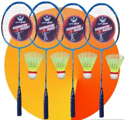 SPO Zone Badminton Combo _ Racket Set of 4 Pieces With 4 Shuttle Blue Strung Badminton Racquet(Pack of: 9, 280 g)