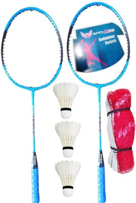 SPO Zone Badminton Rackt Kit Combo 2 Piece Racquet With 3 Piece Feather Shuttle_With Net Badminton Kit