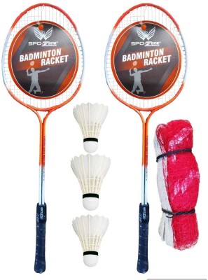 SPO Zone Badminton Combo Kit Set Of 2 Piece Racquet With 3 Piece Feather Shuttle With Net Badminton Kit