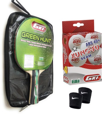 GKI Combo of 3, 1 Green Hunt TT Racquet, 1 Box Kung Fu TT Ball, 1 Pair Wrist Band Multicolor Table Tennis Racquet(Pack of: 1, 280 g)