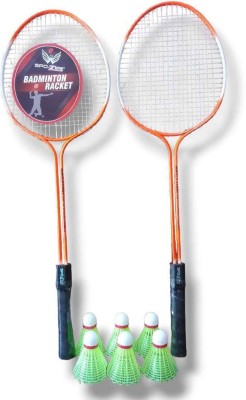 SPO Zone Badminton Multi Double Racket Set of 2 PC with Plastic 6 Shuttle Orange Strung Badminton Racquet(Pack of: 1, 120 g)