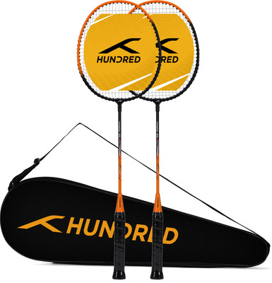 Hundred POWERTEK 100 (2PCS IN 1) Black, Orange Strung Badminton Racquet(Pack of: 2, 115 g)