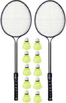 Monika Sports Lightweight Badminton Set - 2 Durable Black Rackets with 10 Shuttlecock Black Strung Badminton Racquet(Pack of: 1, 0.2 g)