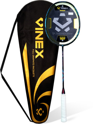 VINEX Vtec 1000 Badminton Racquet 80g, HM Graphite Frame, 26-30 lbs + Carry Bag Multicolor Strung Badminton Racquet(Pack of: 1, 80 g)