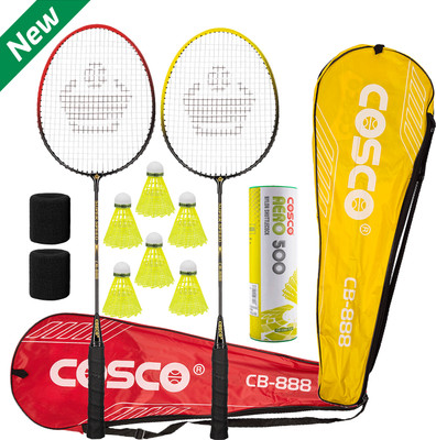 COSCO CB-888 (Pack of 2 Racquet), Aero 500 (Pack of 6 Nylon Shuttle), 2 Wrist Band Red, Yellow Strung Badminton Racquet(Pack of: 1, 100 g)