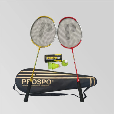 PROSPO 1000 Beginners Super Shot Steel BADMIINTON Racquet with(Cover + 3Pc Shuttl) Blue Unstrung Badminton Racquet(Pack of: 2, 100 g)