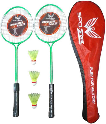 SPO Zone Badminton Racket Set Of 2 PC 3 Plastic Shuttle With Cover Badminton Kit