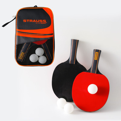 Strauss Table Tennis Set of 2 TT Bat & 3 TT Ball (Racket with Grip Handle& Storage Bag) Red, Black Table Tennis Racquet(Pack of: 5, 420 g)