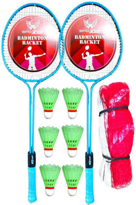 SPO Zone Double Shaft Badminton Racket Combo Kit Set Of 2 Racquet With 6 Shuttlecock Net Badminton Kit