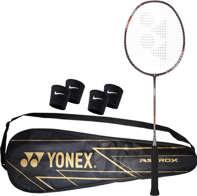 YONEX Combo of 3, 1 Badminton Racquet Astrox Attack 9, 2 Pair Wrist Band Red Strung Badminton Racquet(Pack of: 1, 80 g)