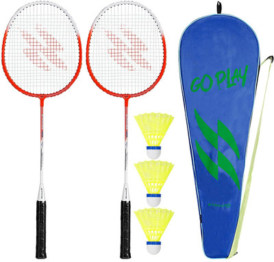Strauss Aluminium Strike-188 with 3 Pieces Nylon Shuttles Orange, White Strung Badminton Racquet(Pack of: 2, 110 g)