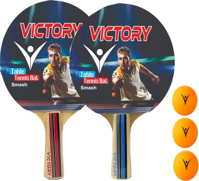 VICTORY Smash 3 Star Playset with 2 TT Bats, 3 Balls Blue, Red Table Tennis Racquet(Pack of: 5, 0.35 g)