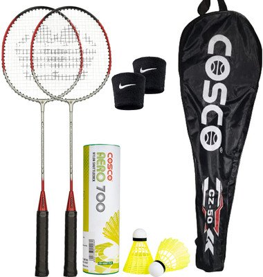 COSCO Force CZ 50 (Pack of 2 Racquet) With Aero 700 (6 Shuttle) 2 Wrist Band Orange Strung Badminton Racquet(Pack of: 1, 95 g)