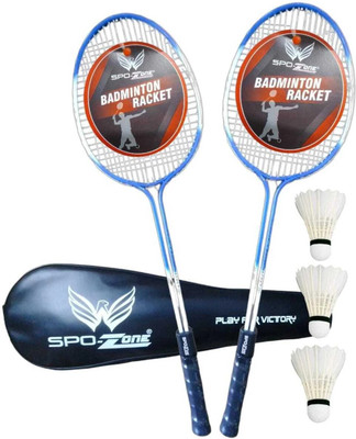 SPO Zone Multi Double Shaft Alloy Body Racket Set OF 2 With Feathers Cock 3 Piece Blue, Multicolor Strung Badminton Racquet(Pack of: 4, 110 g)