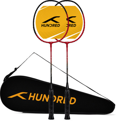 Hundred POWERTEK 100 (2PCS IN 1) Red, Black Strung Badminton Racquet(Pack of: 2, 115 g)