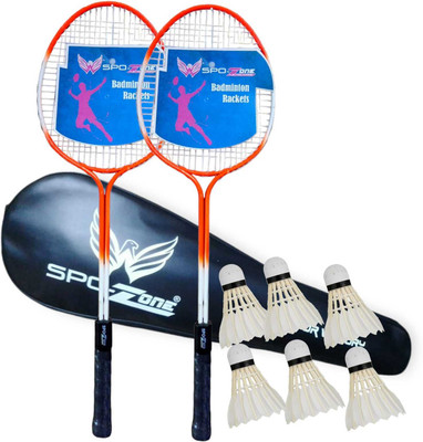 SPO Zone Badminton Kit Combo Set Of 2 Piece Racquet With 6 Piece Shuttlecocks With Net Badminton Kit