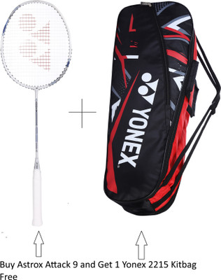 YONEX Astrox Attack 9 + 2215 Red Kitbag Free White Strung Badminton Racquet(Pack of: 1, 80 g)