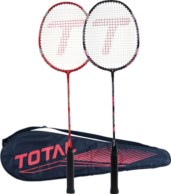 Total sports & fitness Dominator pro 100 Badminton Racquet Set ,Lightweight Racquet with Full Cover Red, Pink Strung Badminton Racquet(Pack of: 2, 100 g)
